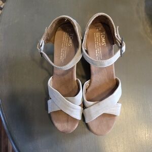 TOMS Grey Silver Sparkly Strappy Wedge Sandals